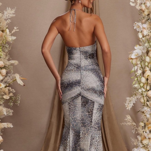 Oh Polly Halterneck Cut Out Maxi Dress in leopard sheer Print Size 2 US NWT - Picture 6 of 6